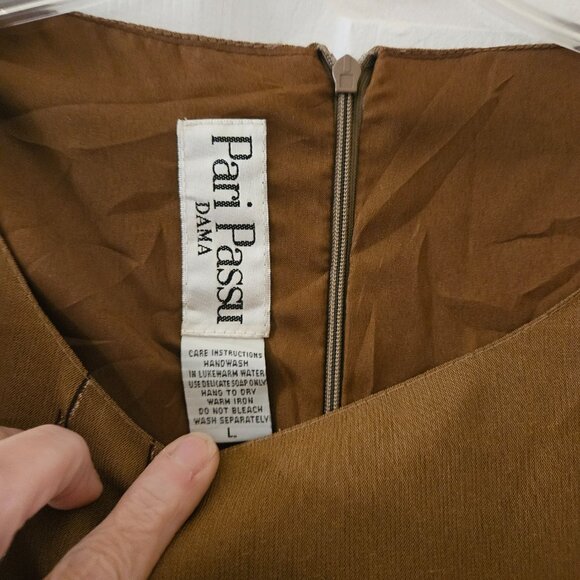 Pari passu Mustard brown fall midi Floral sheer sleeve Embroider Boho dress L - Picture 9 of 12